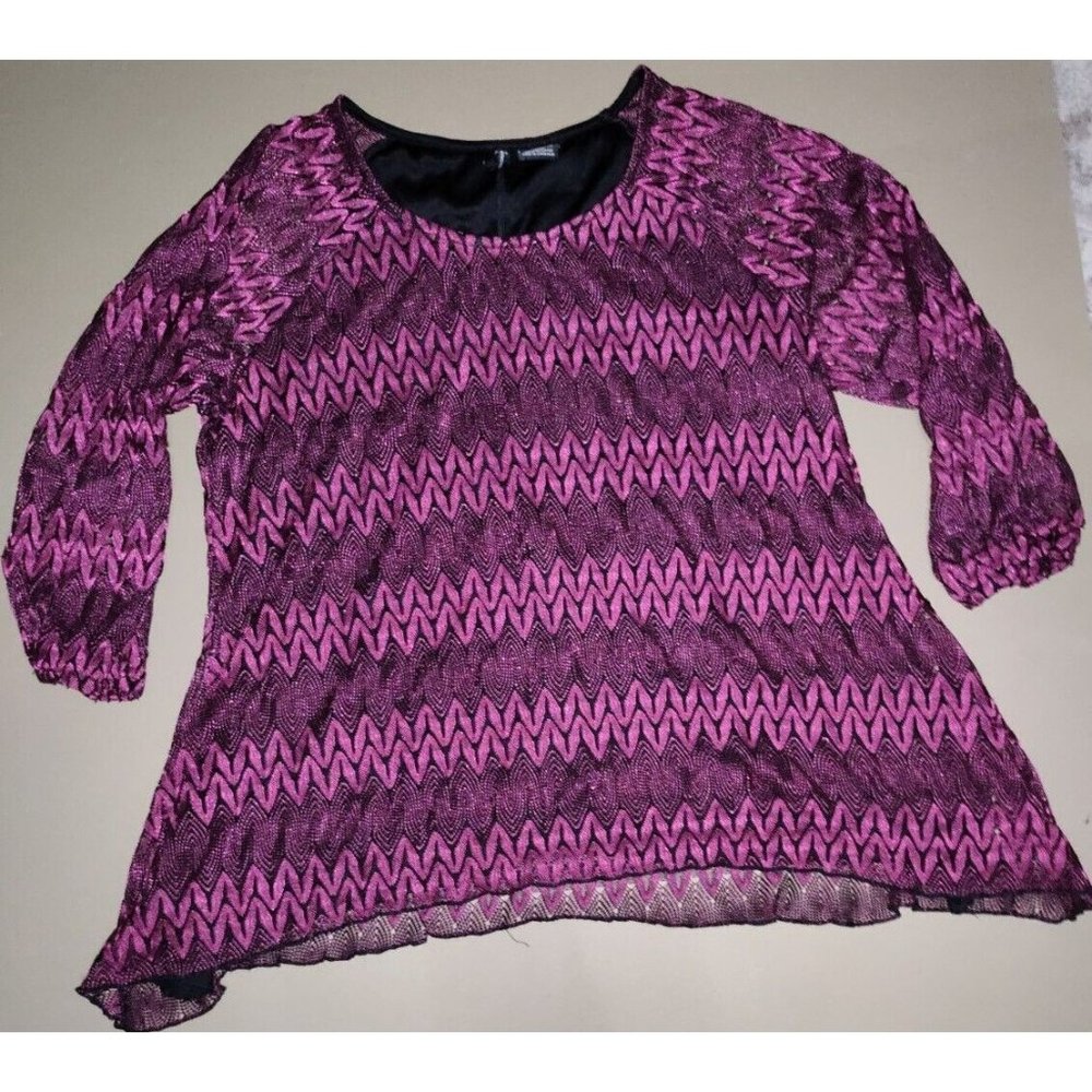 New Directions Womens Stretch Lace Top Lined 3/4 Sleeve Magenta Petite X-Large